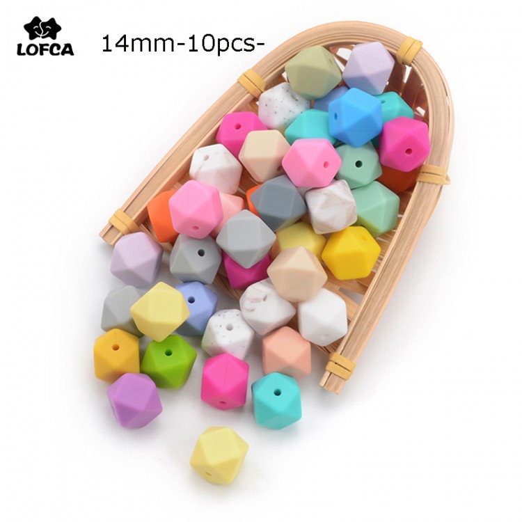 LOFCA 10pcs 14mm Hexagon Silicone Beads Food Grade  Baby Teether Baby Teething Toy BPA Free Necklace  Pendant For DIY