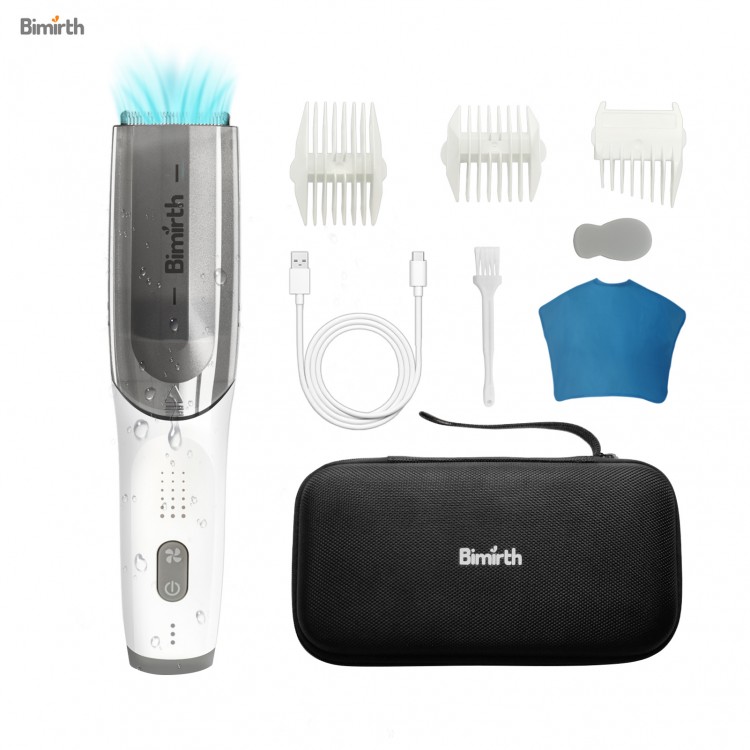Bimirth Cordless Vacuum Haircut Kit Hair Clipper Waterproof Built-in Rechargeable Battery with Cleaning Brush Sponge for Kids
