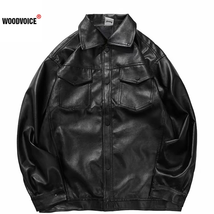  Fashion Leather Jacket Loose Stand Collar PU Jacket Male Anti-wind Motorcycle Lapel Diagonal Zipper Jackets Men Clothing