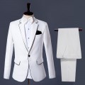 Men&#39;s Suits Stage Dresses White and Black Laces  Suit Skinny Regular Coat Pants White Single Breasted Smart Casual Men Suits