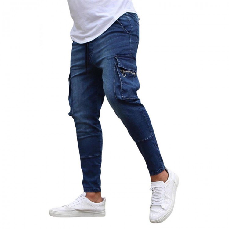 Man Casual Pencil Denim Long Pants Fashion Streetwear Skinny Jeans Male Men&#39;s Cargo Jeans Men Slim-Fit  Ripped Jeans
