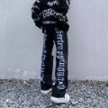 European and American high street letters embroidery oversized jeans on the back of men&#39;s loose straight-leg ripped trousers