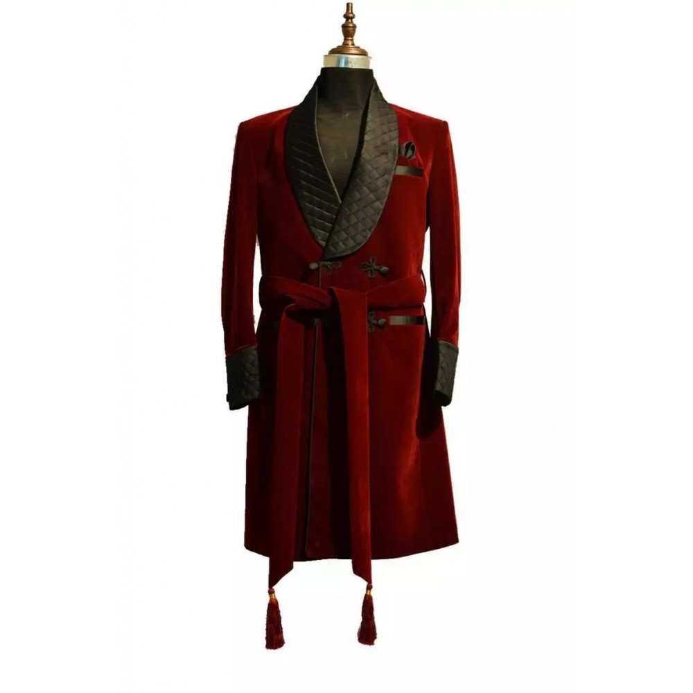 2022 Costume Homme Double Breasted Groom Tuxedos Groomsmen Dinner New Style Red Long Velvet  Suits Winter Blazer 1 Pieces