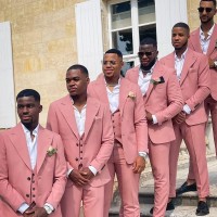 2022 Pink 3 Pieces Set Men Suits Groom Formal Wedding Tuxedos Blazer Classic Slim Fit Groomsmens Wear Costume Homme Prom Dress