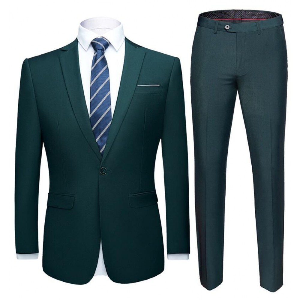2021 latest men&#39;s suit set dark green formal suit jacket pants slim business tuxedo 2 piece suit Terno wedding men&#39;s suit S-6XL