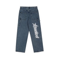 Autumn new streetwear retro hip-hop letter embroidery jeans loose straight-leg pants wide-leg pants for men and women couples