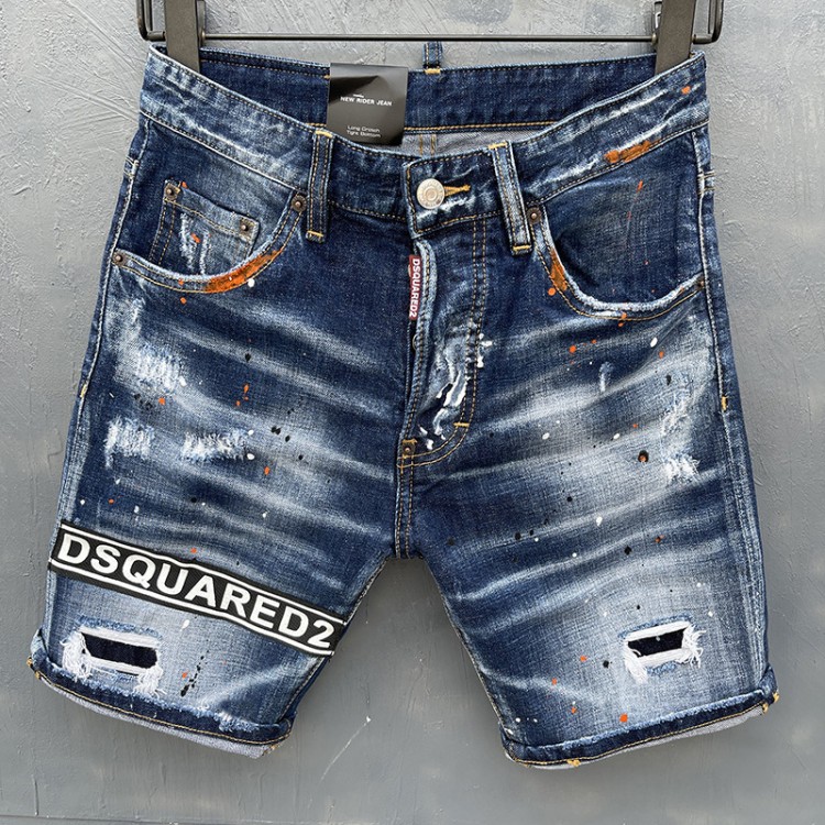 2022 New Dsquared2 Brand Summer Men&#39;s Short Jeans Fashion Casual Slim High Quality DSQ Print Ripped Denim Shorts Streetwear