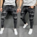 Jeans Men 2022 Black Oil Paint Patchwork Ripped Skinny Jeans Biker Pencil Denim Pants Streets  Jeans