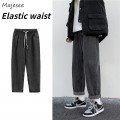 Baggy Jeans Men Elastic Waist Denim Japan Style Loose Stylish Trousers High Street All-match Students Fashion Straight Ins Retro