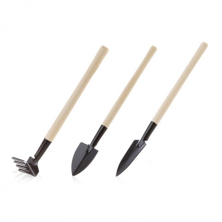 3pcs/set Mini Home Garden Hand Tools Shovel Rake Spade Set Wooden Handle For Flowers Potted Plant Cultivation Weeding Tools New