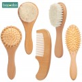 Bopoobo Baby Hair Brush Pure Natural Wool Baby Beech Wooden Brush Hair Comb Massage Brush Sets for Kids Care Grooming Tools