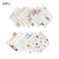 10Pcs Baby Washcloths Set Cute Cartoon Print Double Layer Gauze Infant Face Towel Reusable Wipes Absorbent Burp Cloth