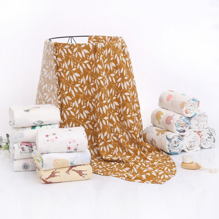Muslin Swaddle Blanket Baby Receiving Blankets Cotton Gauze Blanket for Newborn Muslin Diaper Bedding Cover 120X110cm