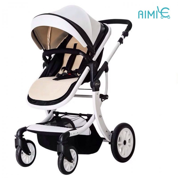 Baby Stroller 2 in 1,Pu leather Luxury trolley baby car,High Land-scape stroller, Newborn baby travel Pushchair,folding stroller