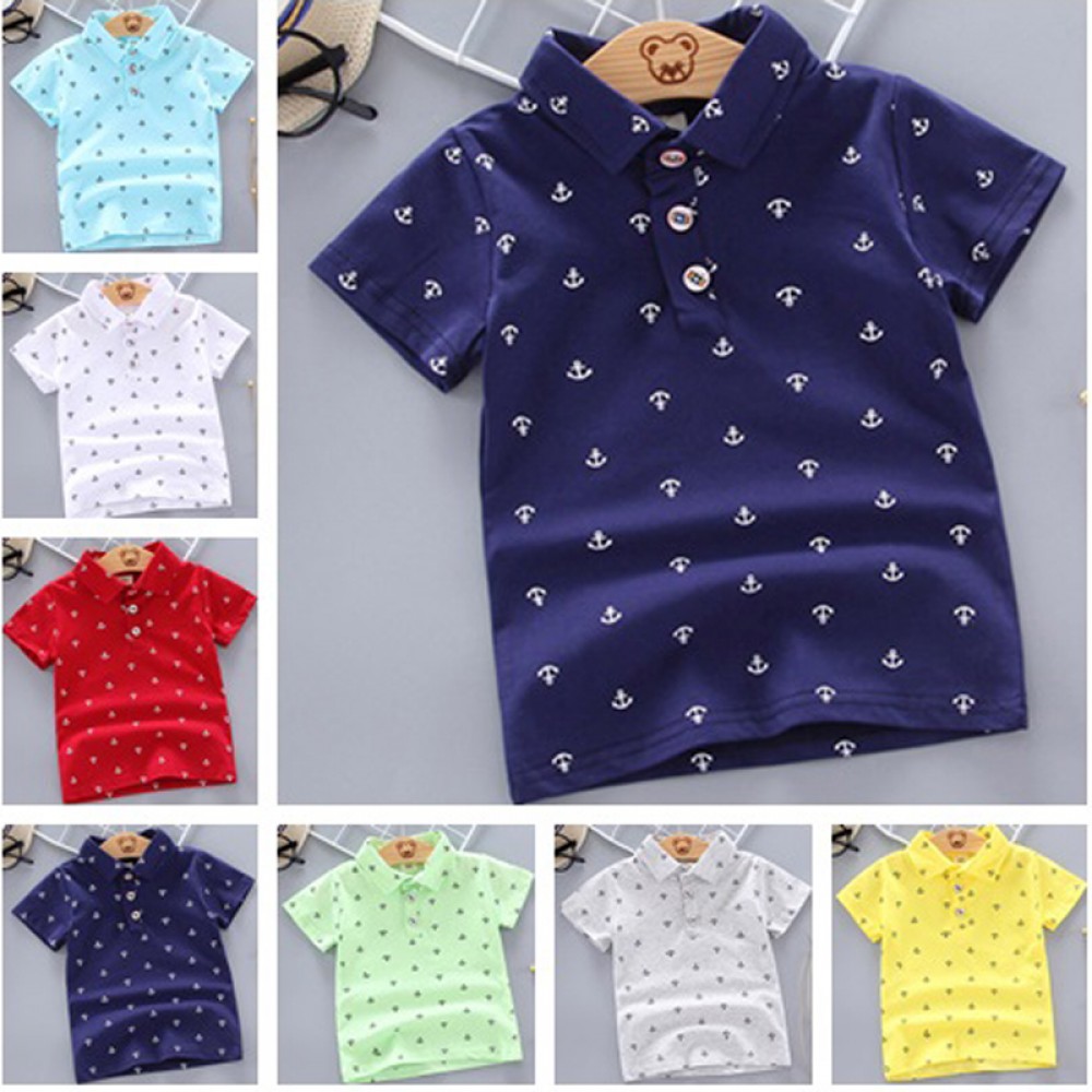 2022 Summer Baby Boys Polo Shirts Short Sleeve Anchor Lapel Clothes for Girls Odell Cotton Breathable Kids Tops Outwear 12M-5Y