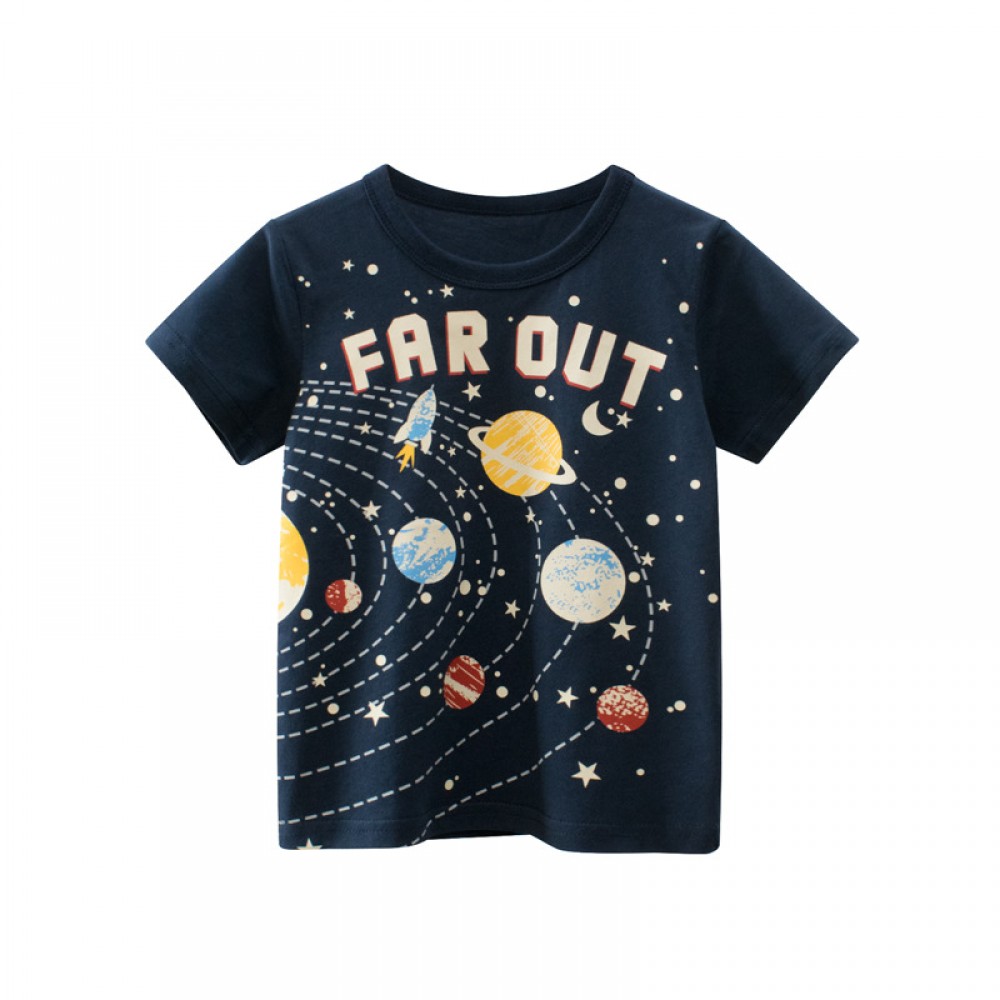 2022 Children&#39;s Clothing Summer New Boys Short Sleeve T-Shirt Cartoon Outer Space Cotton Baby Clothes Dropshipping