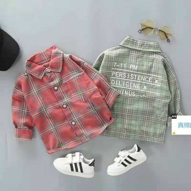 Spring Autumn 2-9Y Boys Fashion Cotton Plaid Long Sleeve Shirt For Boy Kids Designer Clothes Baby Boy Clothes