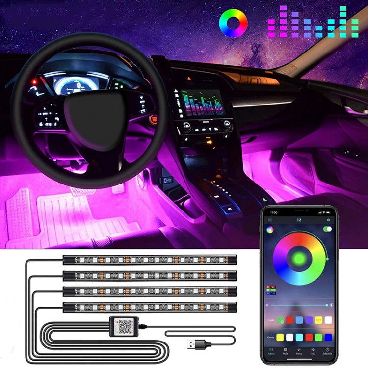USB Led Ambient Car Foot Light Neon Atmosphere Lighting Backlight APP Music Control RGB Car Interior Decorative Light led lights
