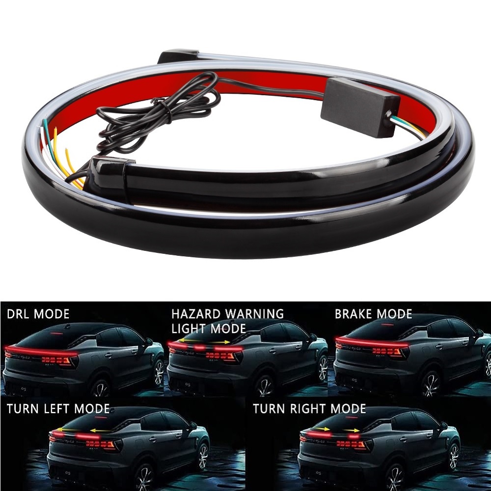 49 Inches Black Rear Spoiler Lip Light Strip Car Third Brake Light Driving Turn Signal Warning Stop Lamp Carbon Fiber LED Strip