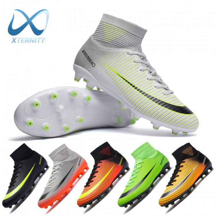 Hot Sale Classical Soccer Shoes Men&#39;s Football Boots Sneakers Waterproof High Ankle AG/TF Soccer Cleats Boys Outdoor Sport Shoes