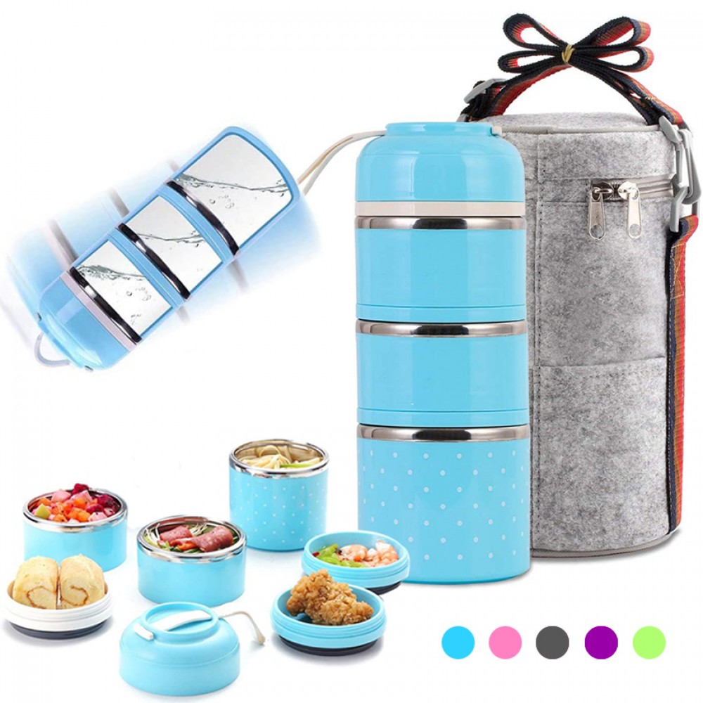 Three-Layer Leak-Proof Thermos Lunch Box Portable Bento Food Storage Container Stainless Steel Flask Set School Kids Tableware