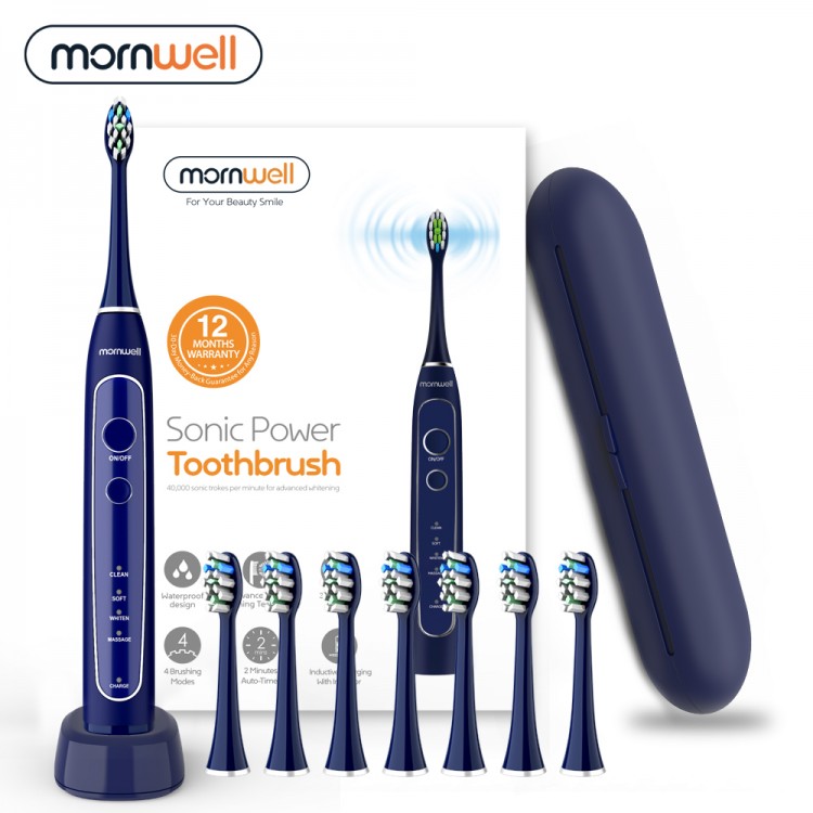 Mornwell Sonic Electric Toothbrush Recharge T25 Replace Brush Head 4mode Onekey Operate Sonic Vibrate Waterproof Brush Cleansing