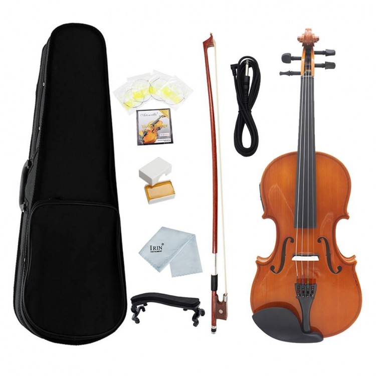 4/4 Full Size Violin Fiddle Handcrafted Solid Wood with Carrying Case Tuner Shoulder Rest String Cleaning Cloth Rosin wholesale