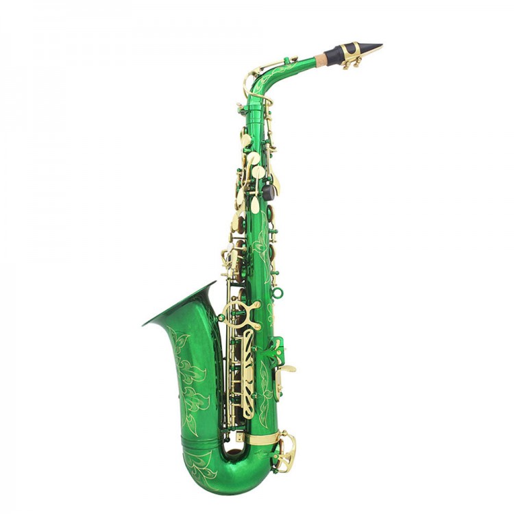 Eb Alto Green White Shell Carved Saxophone With Cloth Box  Beautifully Carved High Quality Woodwind Musical Instrument