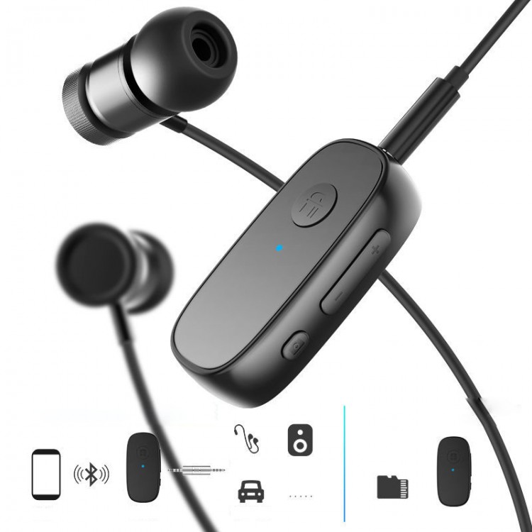 Car MP3 Player Lavalier Earphone Bluetooth 5.0 Receiver Headphones Adapter One Key Remote Camera Support HiFi TF Card Music Play