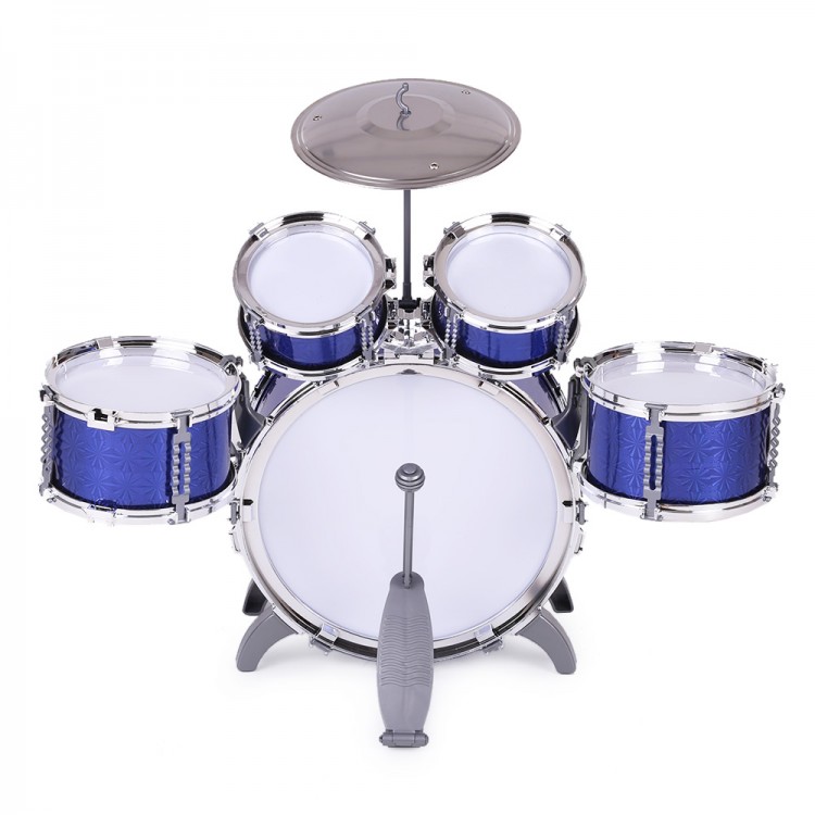 Kids Drum Set Musical Instrument Toy 5 Drums with Small Cymbal Stool Drum Sticks for Boys Girls Gift