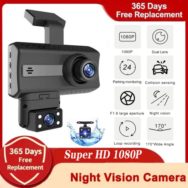 Dashcam Dual Lens 1080P UHD Video Recorder Night Vision WDR  Car Camera Built-In G-Sensor Motion Detection 24Hr Parking Monitor