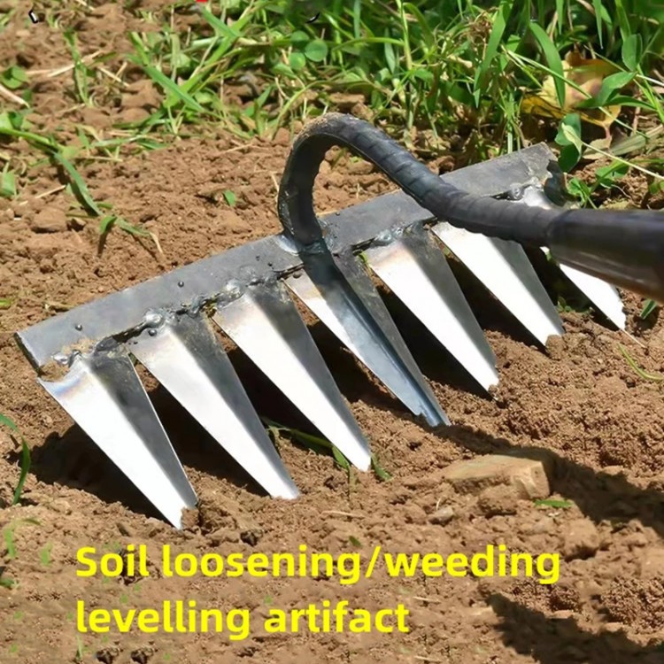 6 teeth Hoe weeding rake farm tool weeding and turning the ground loose soil artifact nail rake tool without wooden handle