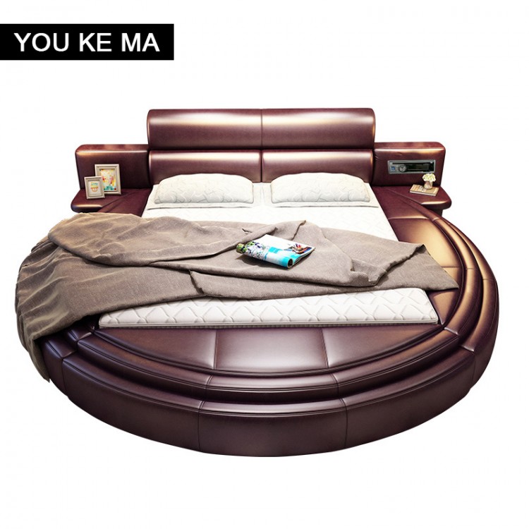 Modern Round bed Leather princess bed personalized bedroom double marriage bed large and small apartment type