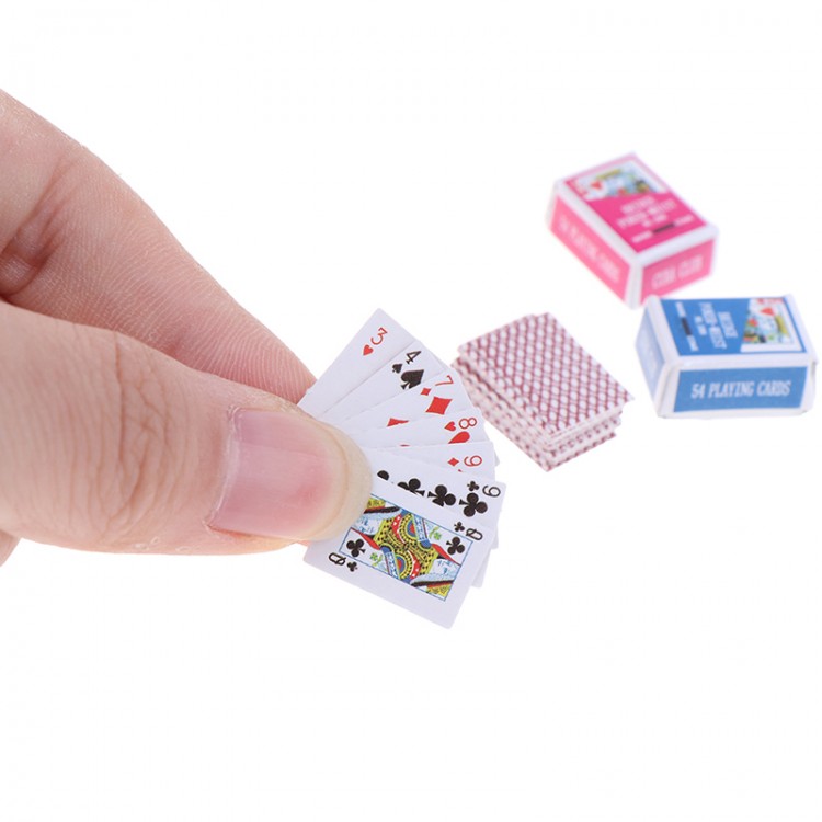1set Cute 1:12 Miniature Games Poker Mini Playing Cards Miniature For Dolls Accessory Home Decoration 16x11mm Random Color