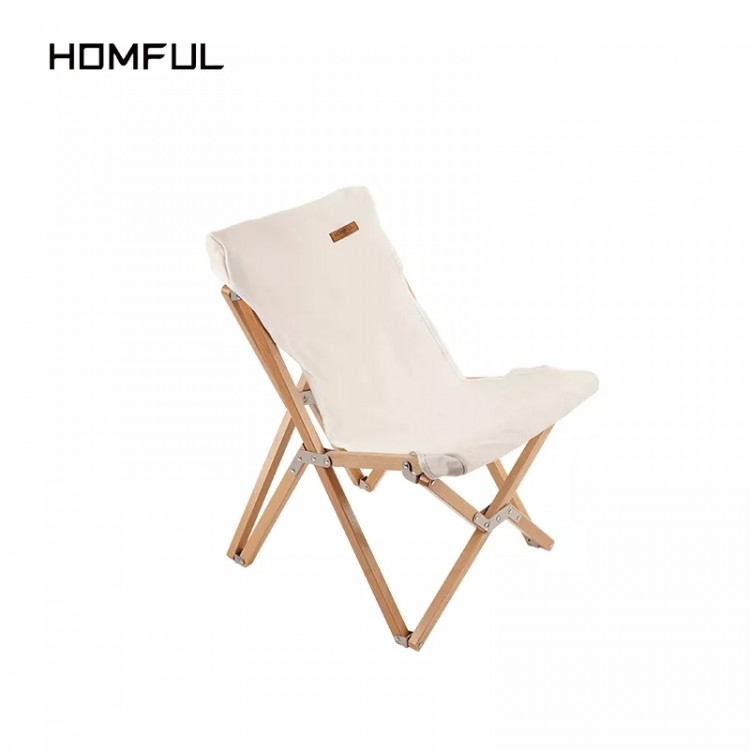 Portable outdoor folding chair solid wood leisure lounge chair camping beach chair self-driving travel light chair