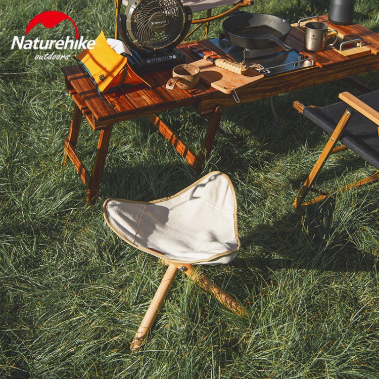 Naturehike Triangle Small Outdoor Chair Ultralight Canvas Folding Stool Solid Wood 100kg Bearing Weight Portable Travel Picnic