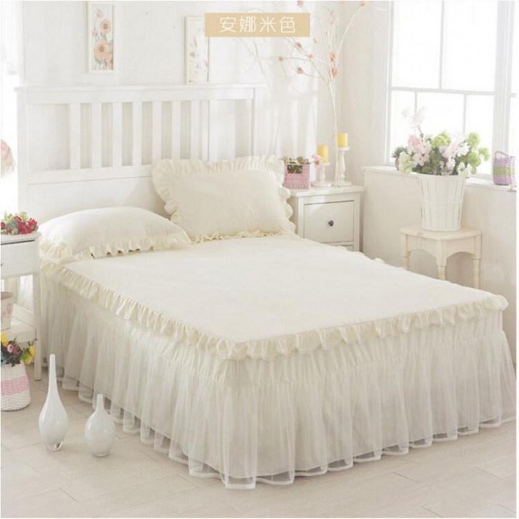 Beige Princess Bedding Korean Style 1/3pcs Lace Bedspread Bed sheet Romantic Girls gift Bed Skirt Mattress Cover Twin Queen King