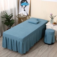 Massage Table Bedspread Skirt, Cover, With Face Hole,Table Bed Drape. 4 in 1 Set: Sheet with Cases of Pillow, Quilt, Stool.