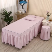 Massage Table Bedspread Skirt, Cover, With Face Hole,Table Bed Drape. 4 in 1 Set: Sheet with Cases of Pillow, Quilt, Stool.
