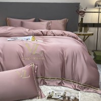 Summer European Style Ice Silk Four-Piece Set Bed Sheet Quilt Cover Embroidery Double-Sided Washed Fitted Sheet Bedding