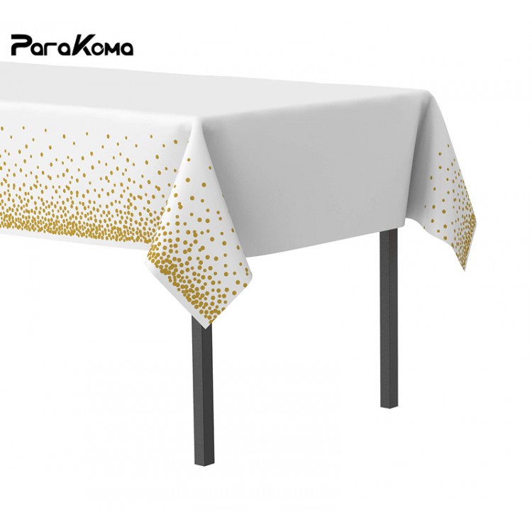 Plastic Tablecloths Disposable Gold Dot Dining Table Cloth Waterproof Oil-proof Rectangle Table Cover for Party Wedding Banquet