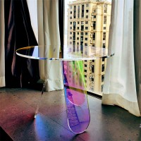 Iridescent Transparent Acrylic Side Table Display Designer Round Colorful Rainbow Clear Iridescent Art Piece Coffee Table