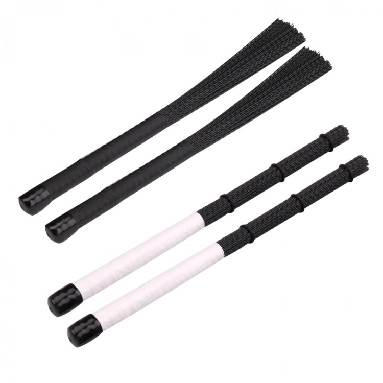 2pcs Jazz Drum Brushes Retractable Nylon Bristle Drum Sticks Percussion Drumsticks Musical Accessories W/ Rubber Handles