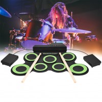 Electronic Roll Up Drum Kit  Digital 7-Pad With Drumsticks Foot Pedals DC 5V  POP Rock Latin Electro Percussion Heavy Rock