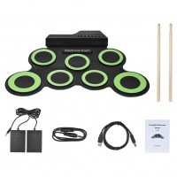 Electronic Roll Up Drum Kit  Digital 7-Pad With Drumsticks Foot Pedals DC 5V  POP Rock Latin Electro Percussion Heavy Rock
