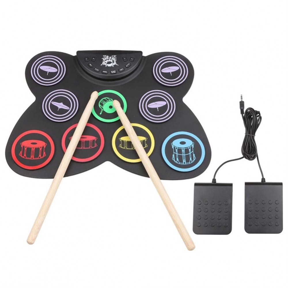 Portable Size Electronic Drum Kit 9 Silicon Drum Pads Folding Drum Set with Drumsticks Foot Pedal percussion For Beginner Practi