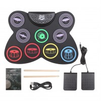 Portable Size Electronic Drum Kit 9 Silicon Drum Pads Folding Drum Set with Drumsticks Foot Pedal percussion For Beginner Practi