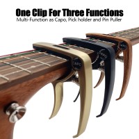 3 in1 Guitar Capo for Acoustic and Electric Guitar with Bridge Pin Remover and Guitar Pick Slot holder Aluminum Alloy
