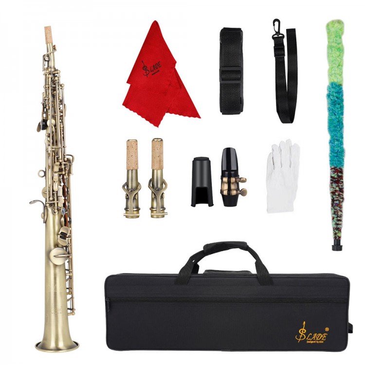 SLADE Soprano Saxophone Sax Bb B Flat Brass Body Abalone Shell Keys Saxophone Woodwind Musical Instrument With Case Accessories