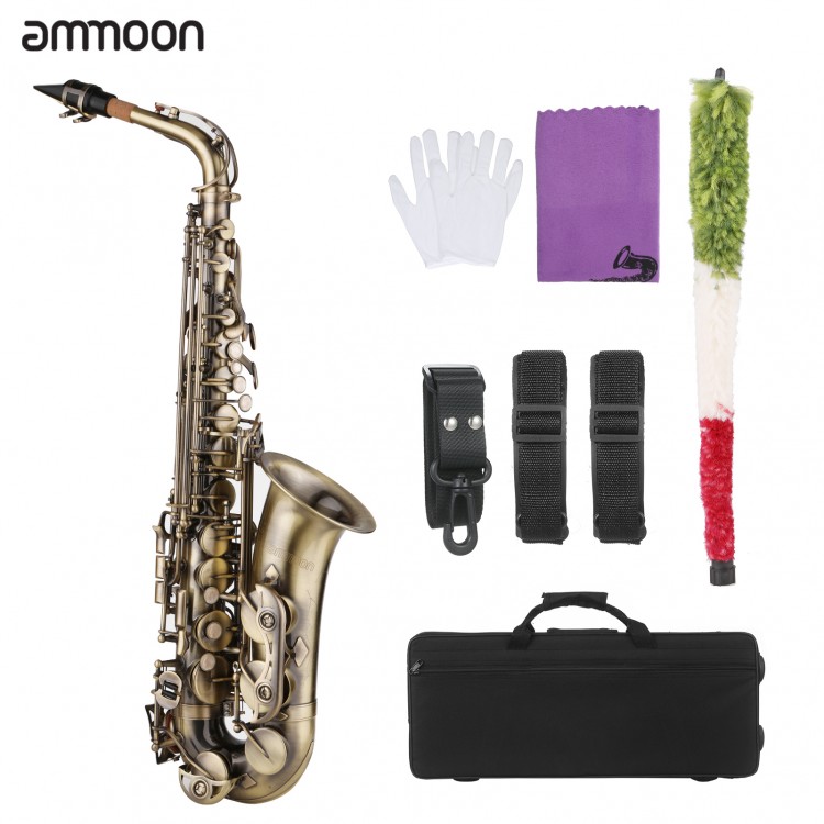 ammoon E-flat Alto Saxophone Brass Lacquered Gold Eb Sax Woodwind Music Instruments with Case Neck Straps Mouthpiece saxofone